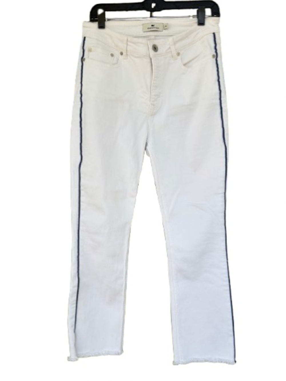 Vineyard Vines Women’s High Rise Kick Flare White Jeans Size 29 Navy Piping